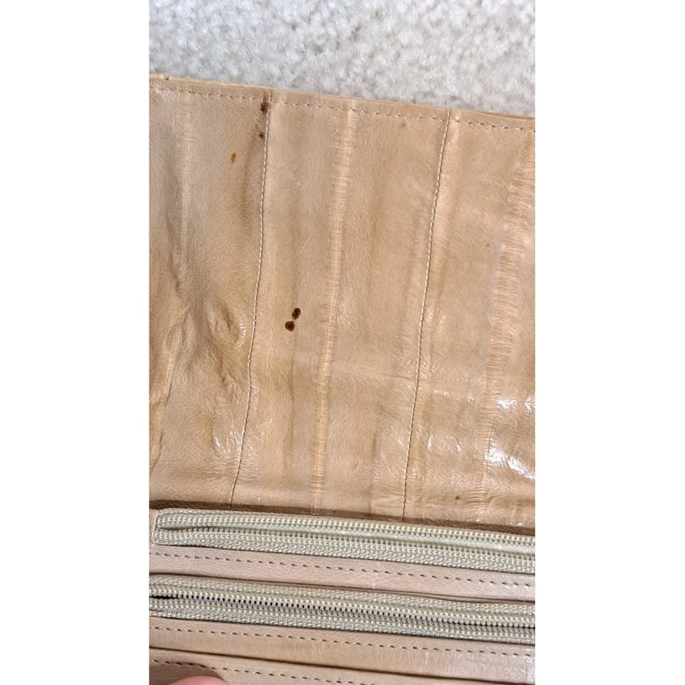 Vintage Tan Eel Skin Leather Clutch Purse 10" X 6" - Picture 6 of 6